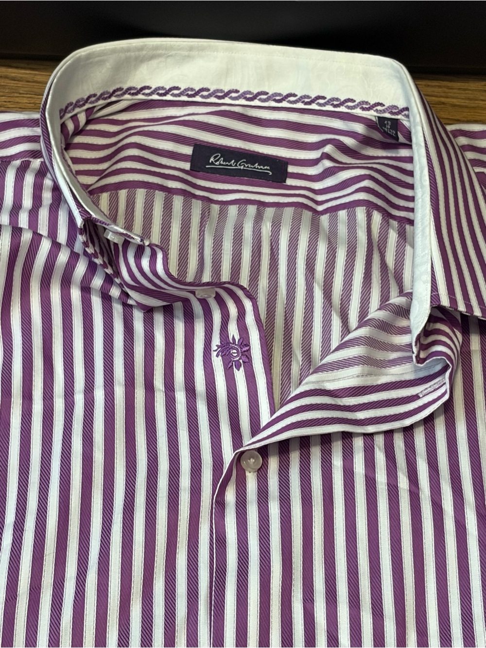Robert Graham Purple and White Striped Dress Shirt